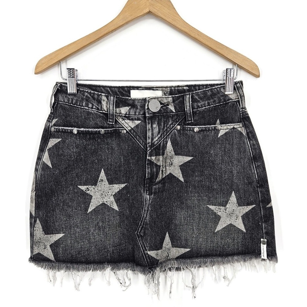 One Teaspoon Black Star Print Distressed Mini Skirt